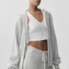 Sudadera con capucha y cremallera completa «New Class» de lana y cachemira - Blanco jaspeado