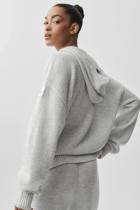 Sudadera con capucha y cremallera completa «New Class» de lana y cachemira - Blanco jaspeado