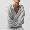 Sudadera con capucha y cremallera completa «New Class» de lana y cachemira - Blanco jaspeado
