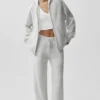 Sudadera con capucha y cremallera completa «New Class» de lana y cachemira - Blanco jaspeado