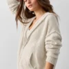 Sudadera con capucha y cremallera completa «New Class» de lana y cachemira - Gris avena jaspeado