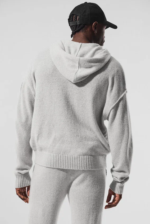 Sudadera con capucha y cremallera completa «New Class» de lana y cachemira - Gris perla jaspeado