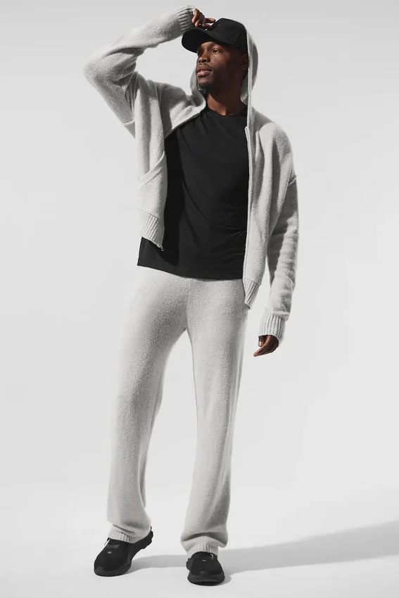 Sudadera con capucha y cremallera completa «New Class» de lana y cachemira - Gris perla jaspeado