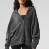 Sudadera con capucha y cremallera completa «New Class» de lana y cachemira — Gris platino