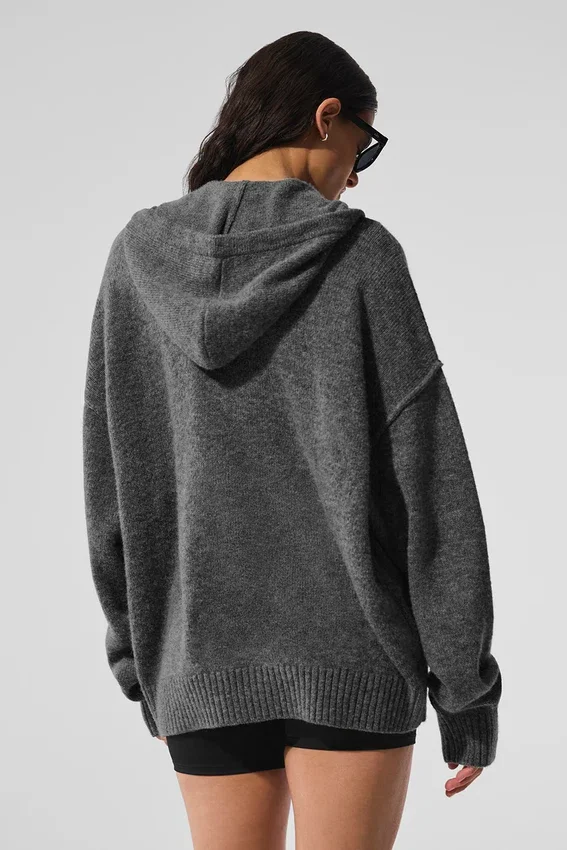 Sudadera con capucha y cremallera completa «New Class» de lana y cachemira — Gris platino