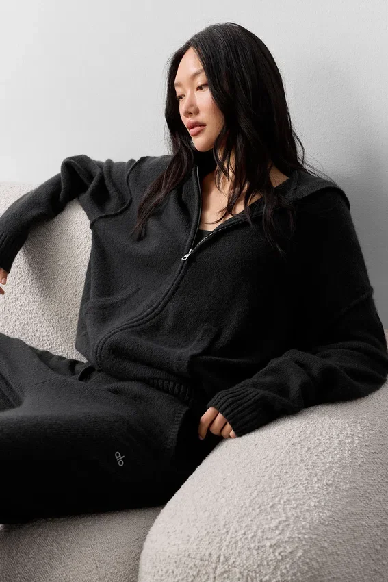 Sudadera con capucha y cremallera completa «New Class» de lana y cachemira - Negro