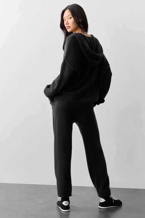 Sudadera con capucha y cremallera completa «New Class» de lana y cachemira - Negro