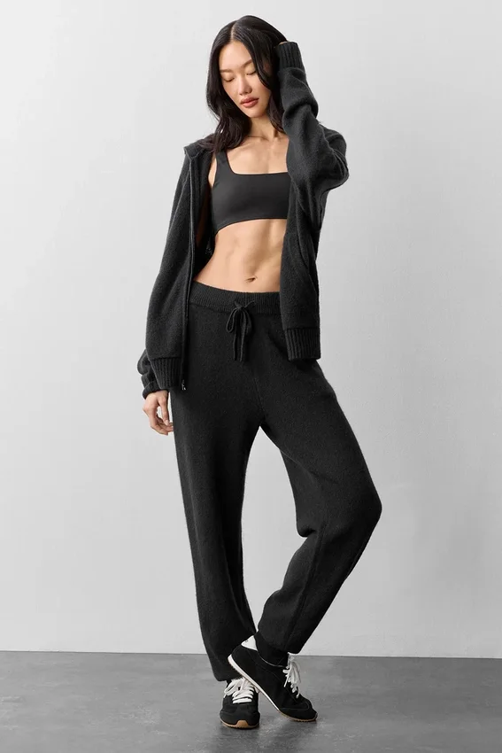 Sudadera con capucha y cremallera completa «New Class» de lana y cachemira - Negro