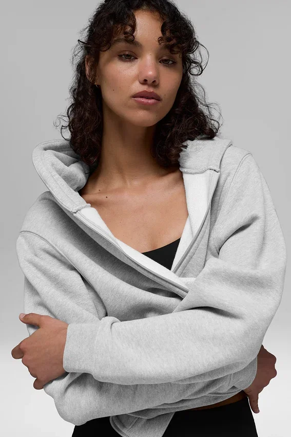 Sudadera con capucha y cremallera completa Renown de tejido grueso - Gris jaspeado deportivo