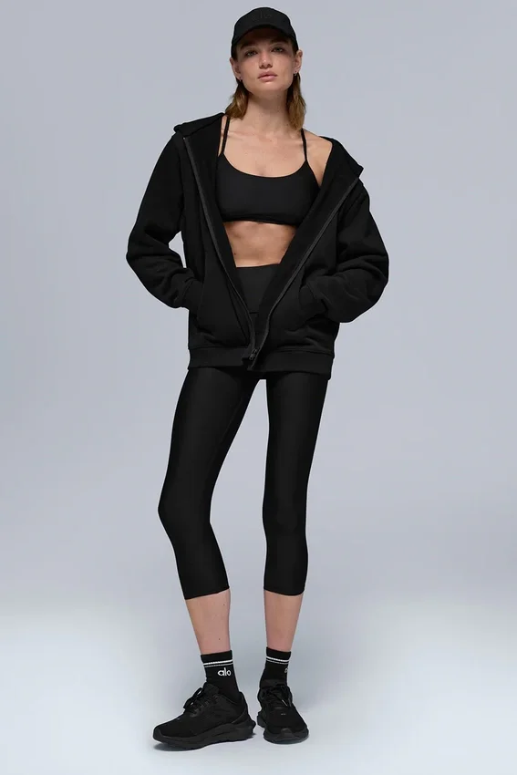 Sudadera con capucha y cremallera completa Renown de tejido grueso - Negro