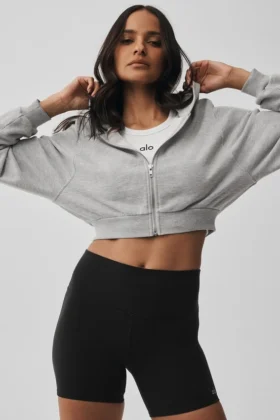 Sudadera con capucha y cremallera «Sweet Escape» — Gris jaspeado deportivo