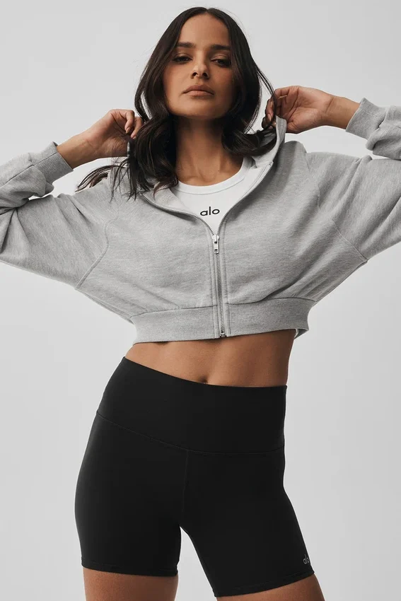 Sudadera con capucha y cremallera «Sweet Escape» — Gris jaspeado deportivo