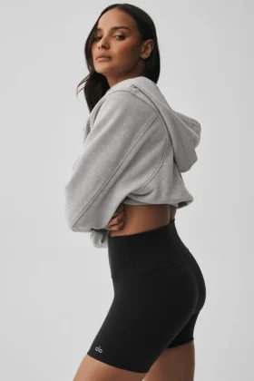 Sudadera con capucha y cremallera «Sweet Escape» — Gris jaspeado deportivo
