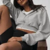 Sudadera con capucha y cremallera «Sweet Escape» — Gris jaspeado deportivo