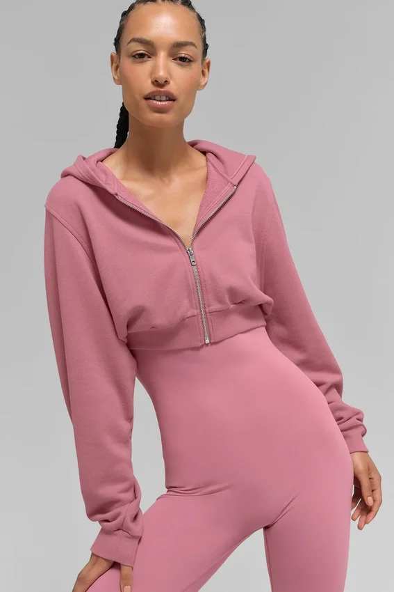 Sudadera con capucha y cremallera «Sweet Escape» - Rosa silvestre