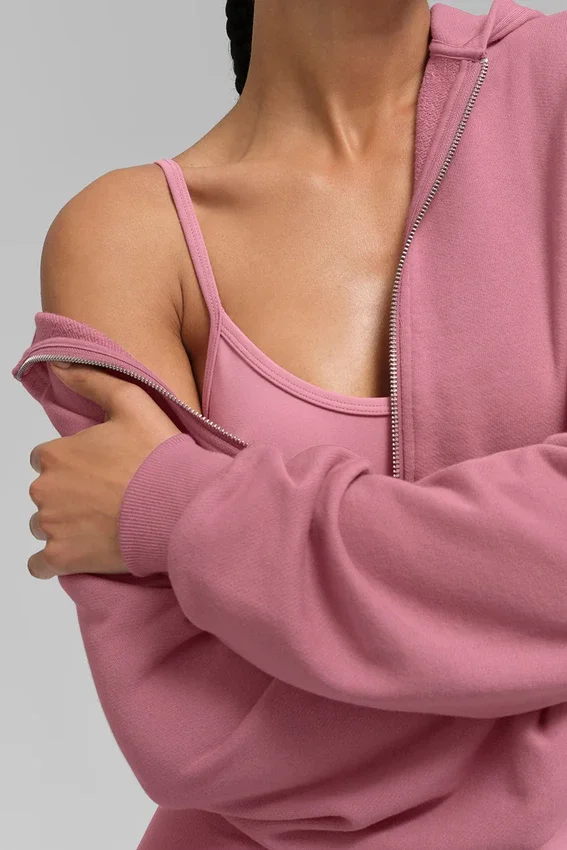 Sudadera con capucha y cremallera «Sweet Escape» - Rosa silvestre