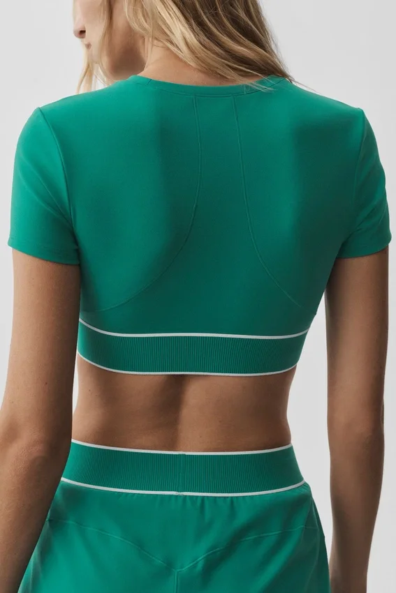 Sujetador de manga corta Alo Softsculpt Amp It up - Emerald Isle