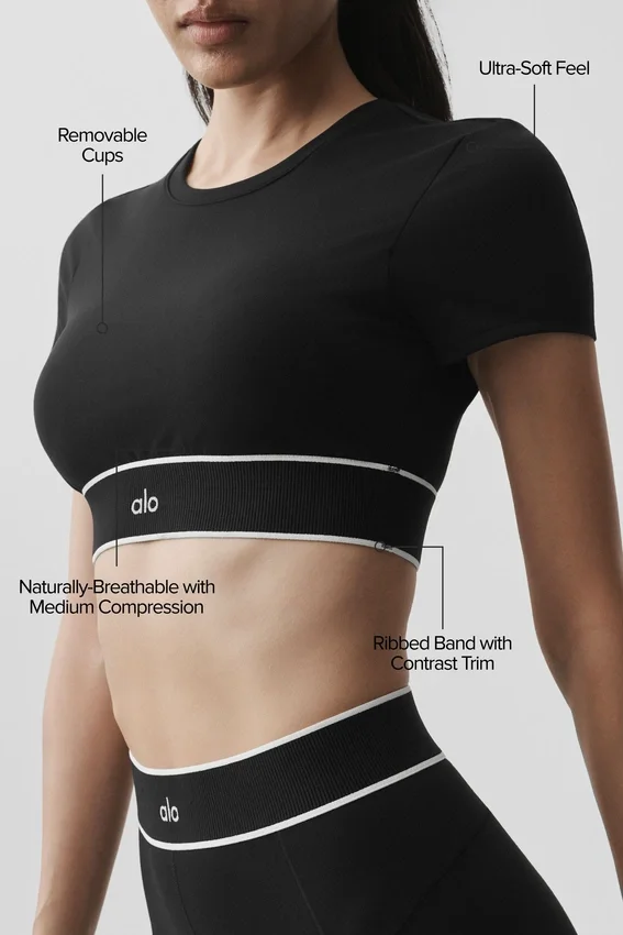 Sujetador de manga corta Alo Softsculpt Amp It up - Negro