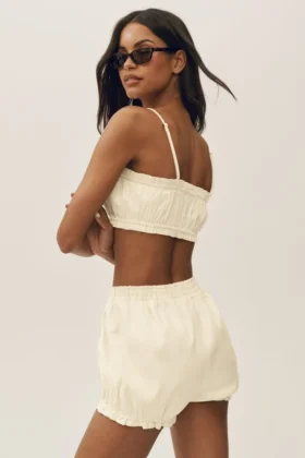Sujetador Riviera Bloomer de mezcla de lino – Beige arena