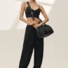 Pantalones High-Waist «Radiance» de mezcla de seda - Negro