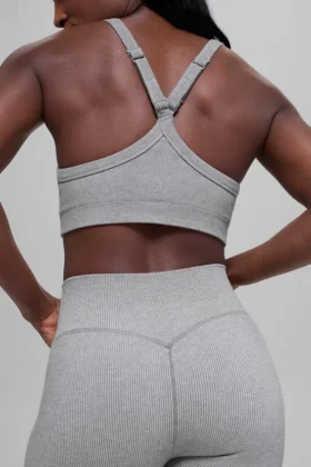 Sujetador sin costuras de canalé bicolor – Gris brumoso claro jaspeado