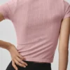 Top de manga corta con cuello alto sin costuras de punto Pointelle - Rosa vintage