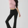 Top de manga corta con cuello alto sin costuras de punto Pointelle - Rosa vintage