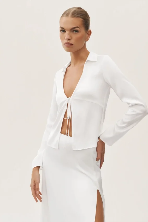 Top de manga larga Radiance de mezcla de seda - Blanco