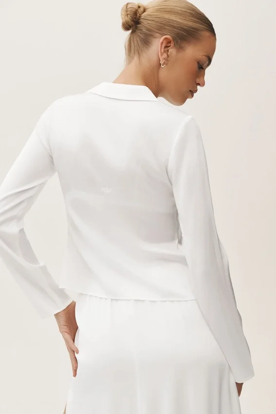 Top de manga larga Radiance de mezcla de seda - Blanco