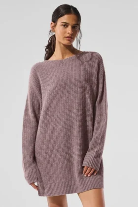 Vestido de cachemira afelpada con textura de gofre - Gris jaspeado seta