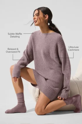 Vestido de cachemira afelpada con textura de gofre – Gris jaspeado seta