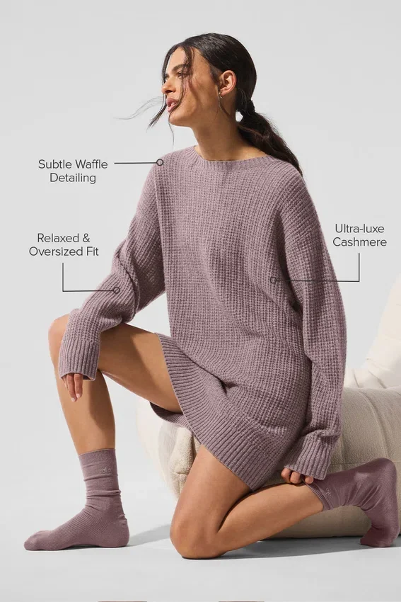 Vestido de cachemira afelpada con textura de gofre - Gris jaspeado seta