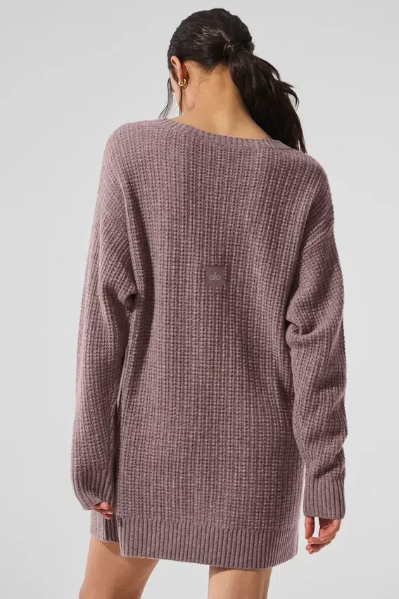 Vestido de cachemira afelpada con textura de gofre - Gris jaspeado seta