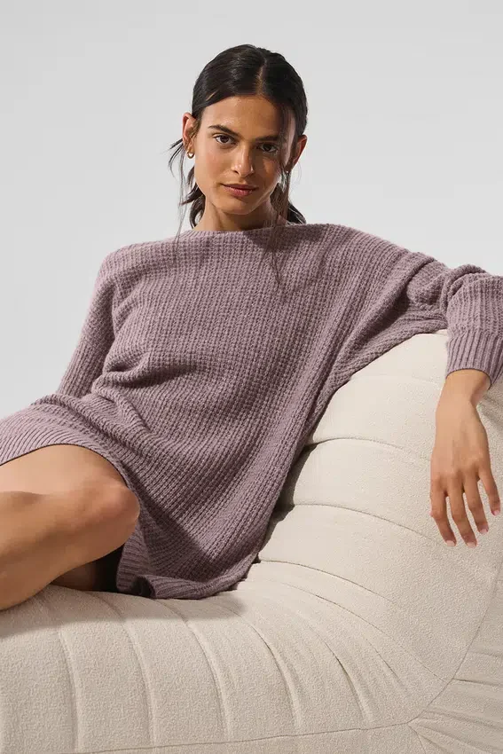 Vestido de cachemira afelpada con textura de gofre - Gris jaspeado seta