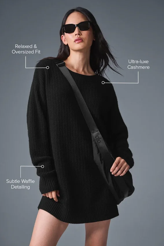Vestido de cachemira de punto waffle - Negro