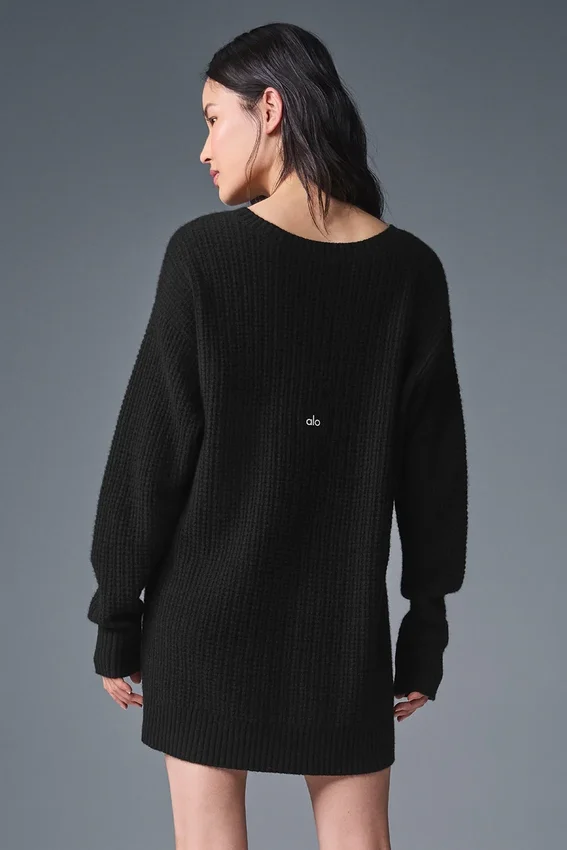 Vestido de cachemira de punto waffle - Negro