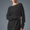 Vestido de cachemira mullida con textura de gofre - Gris jaspeado oscuro