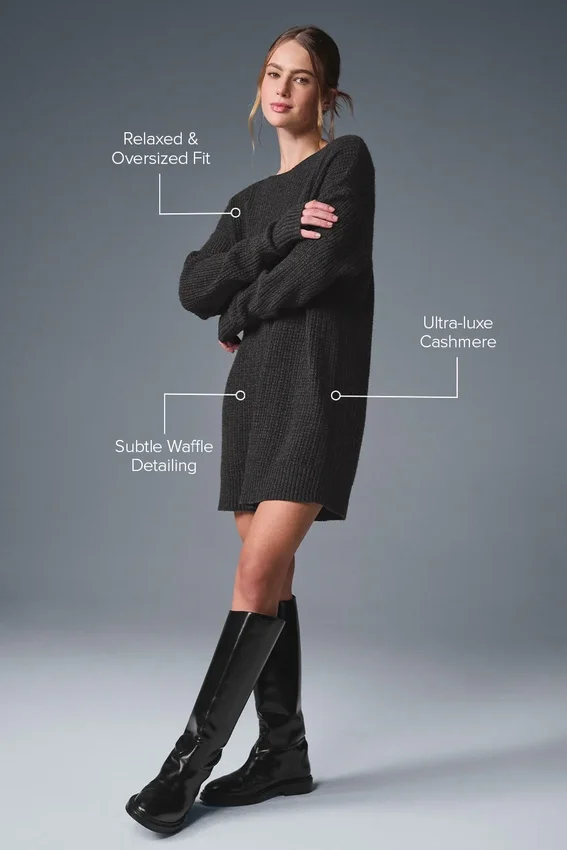 Vestido de cachemira mullida con textura de gofre - Gris jaspeado oscuro
