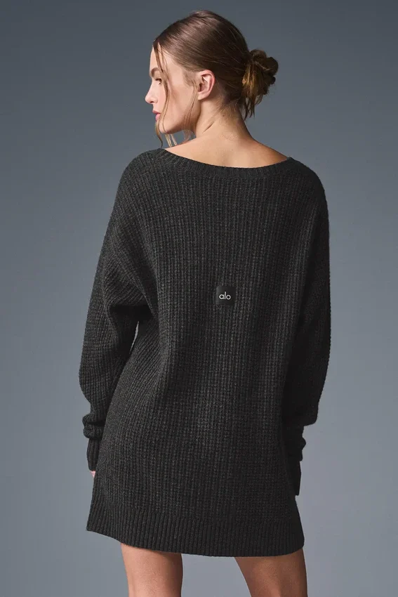 Vestido de cachemira mullida con textura de gofre - Gris jaspeado oscuro