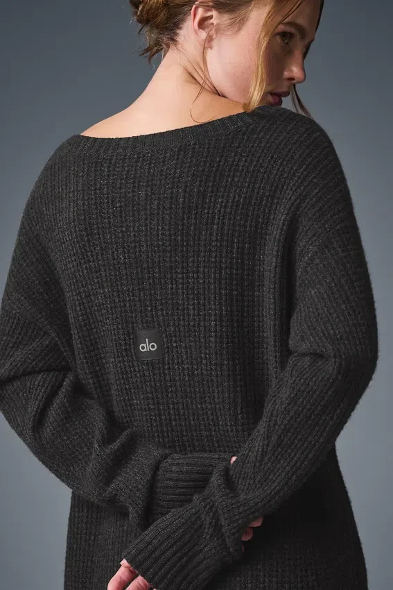 Vestido de cachemira mullida con textura de gofre - Gris jaspeado oscuro