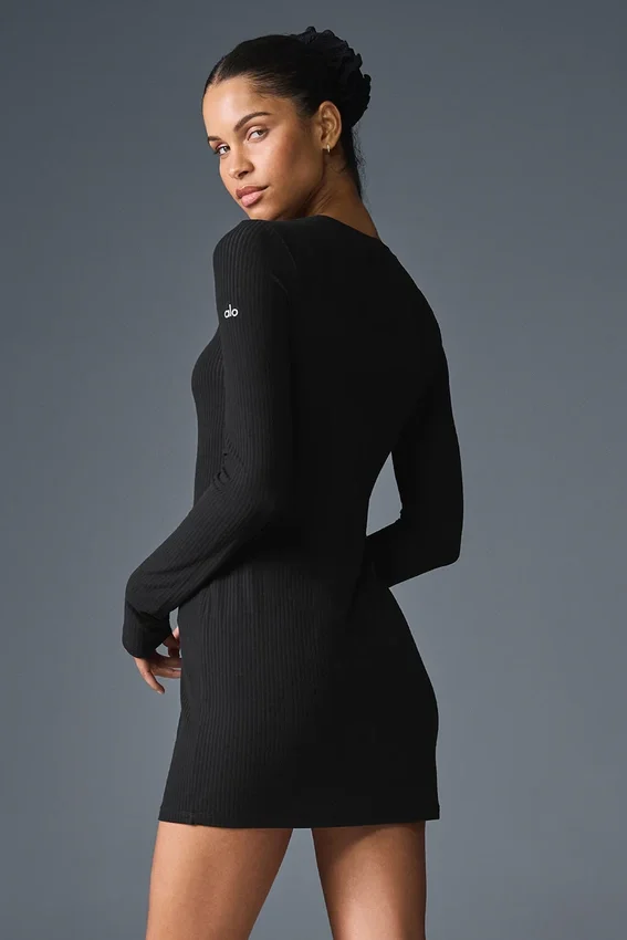 Vestido de manga larga «Ribbed Sea Coast» — Negro