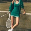 Vestido de punto estilo jersey de club de tenis - Emerald Isle/Marfil