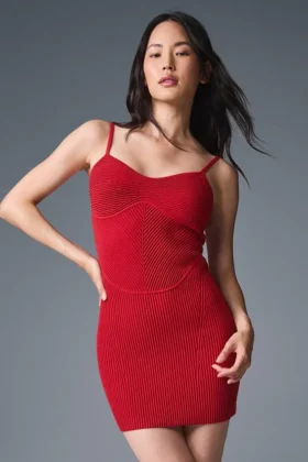 Vestido de punto vaquero mini - Rojo intenso/Rojo intenso oscuro