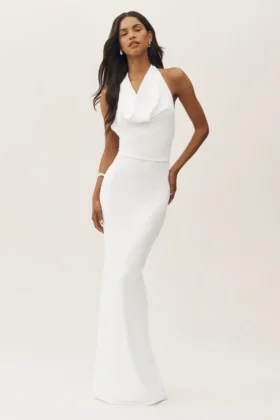 Vestido largo con cuello halter «Summer Soiree» – Blanco