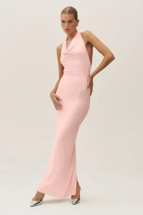 Vestido largo con cuello halter «Summer Soiree» – Rosa soleado