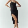 Vestido liso de seda luminosa - Negro
