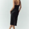 Vestido liso de seda luminosa - Negro