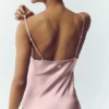 Vestido liso de seda luminosa - Rosa champán