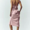 Vestido liso de seda luminosa - Rosa champán