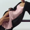 Vestido liso de seda luminosa - Rosa champán